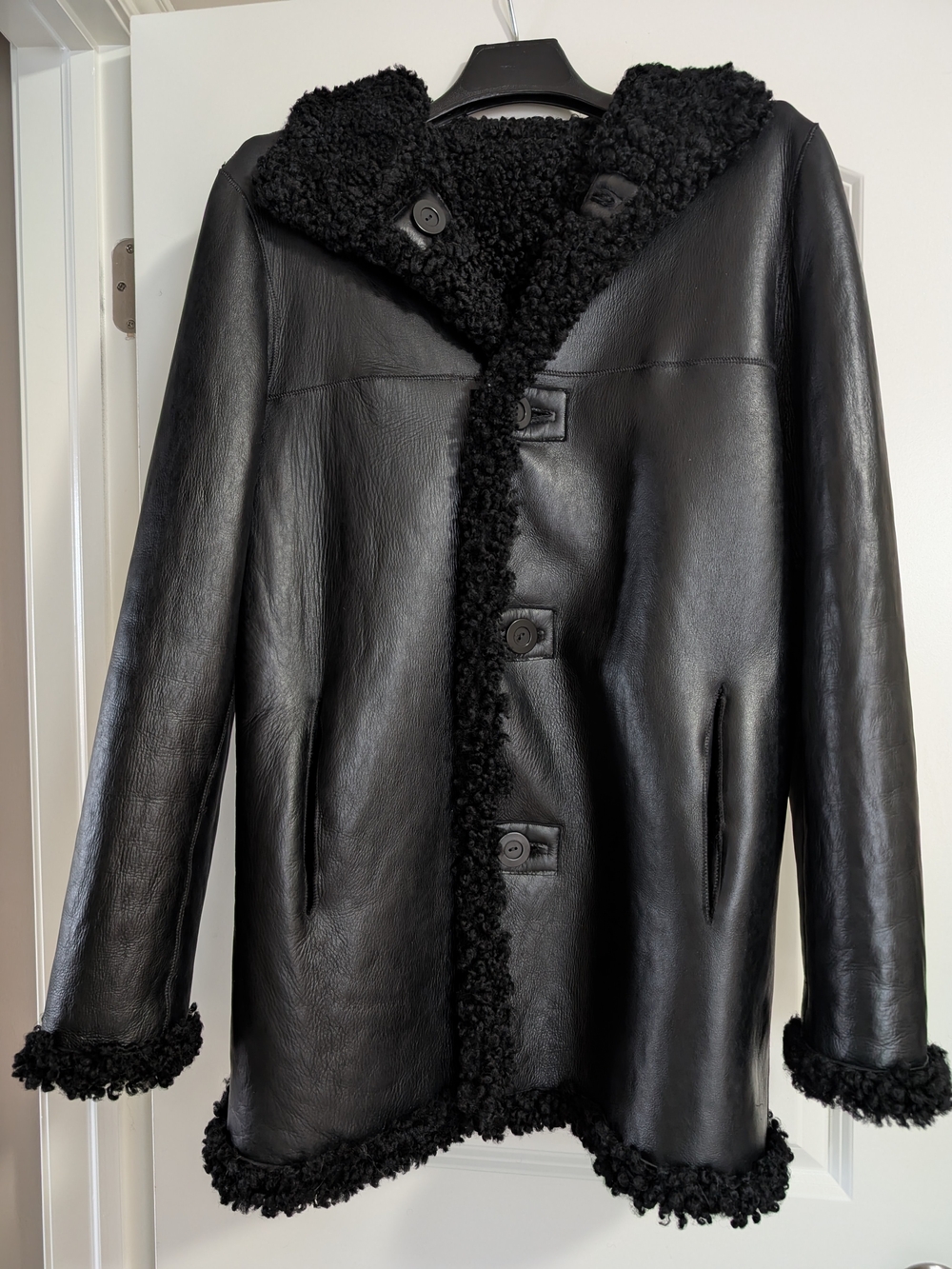Women's Blue Duck Black Shearling Leather Coat Medium